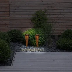 Lot de 2 lampes solaires à LED 'PAULA' , pour l'extérieur, piquet de terre en métal et plastique marron