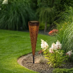 Lot de 2 lampes solaires à LED 'PAULA' , pour l'extérieur, piquet de terre en métal et plastique marron