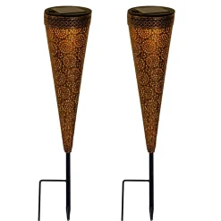 Lot de 2 lampes solaires à LED 'PAULA' , pour l'extérieur, piquet de terre en métal et plastique marron