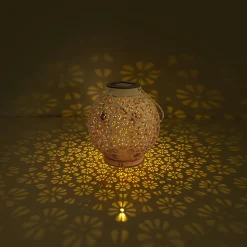 Lot de 2 lampes solaires décoratives à LED D: 18 cm Décoration extérieure en métal blanc avec LED intégrées