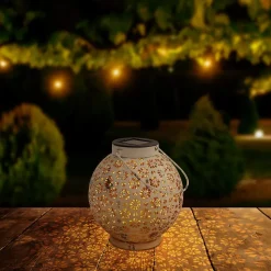 Lot de 2 lampes solaires décoratives à LED D: 18 cm Décoration extérieure en métal blanc avec LED intégrées