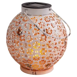 Lot de 2 lampes solaires décoratives à LED D: 18 cm Décoration extérieure en métal blanc avec LED intégrées