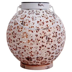 Lot de 2 lampes solaires décoratives à LED D: 18 cm Décoration extérieure en métal blanc avec LED intégrées