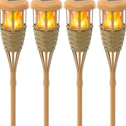 Lot de 4 lampes solaires d'extérieur avec flamme vacillante, décoration extérieure pour jardin Classe énergétique A
