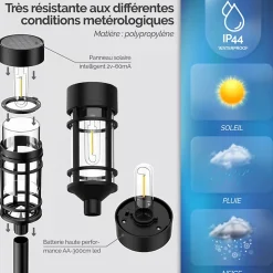 Lot de 8 lampes solaires extérieures, éclairage LED - Noir - Linxor