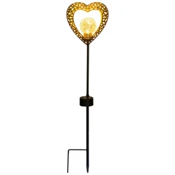 Lot de 2 lampes solaires LED cœur avec piquet de terre jardin terrasse métal noir or hauteur 59cm