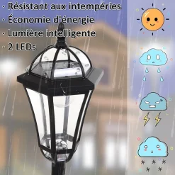 Lot de 2 luminaires extérieurs solaires lampadaires lanternes classiques LED 15 Lm dia. 18,5 x 129H cm noir