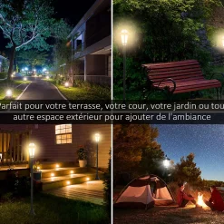 Lot de 2 luminaires extérieurs solaires lampadaires lanternes classiques LED 15 Lm dia. 18,5 x 129H cm noir