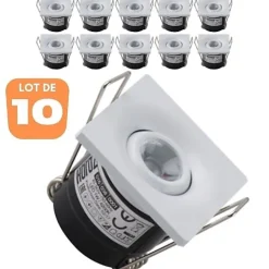 Lot de 10 minis spots LED SILVIA 1W orientable carré blanc