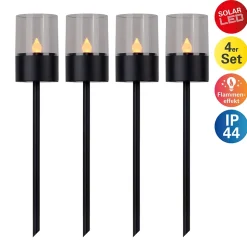 Lot de 4 piques décoratives solaires FUEGO avec effet flamme H : 37 cm