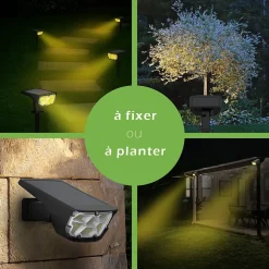 Lot de 2 Projecteur Paysagiste Solaire Extérieur Haute luminosité, Mural et sur Piquet, Jaune 3000K