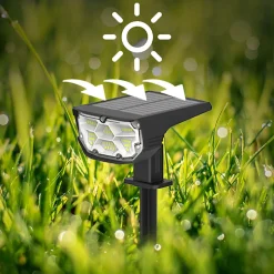 Lot de 2 Projecteur Paysagiste Solaire Extérieur Haute luminosité, Mural et sur Piquet, Jaune 3000K