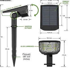 Lot de 4 Projecteur Paysagiste Solaire Extérieur Haute luminosité Mural et sur Piquet Blanc 6000K