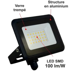 Lot de 5 projecteurs LED 10W/IP65/1000lm/4000K connexion directe - sans câble - garantie 5 ans