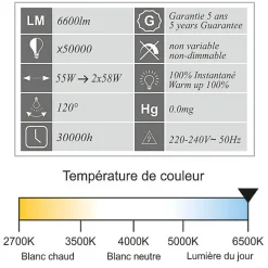 Lot de 12 réglettes LED étanche 1500mm 55W 6600 LM 6500K IP65 - traversant - garantie 5 ans