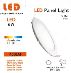 Lot de 20 Spot Encastrable Led Downlight Panel Extra plat 6w Blanc Neutre 4000k, Diamètre : 120mm