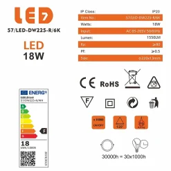 Lot de 10 Spot Encastrable Led Downlight Panel Extra plat 18w Blanc Froid 6000k