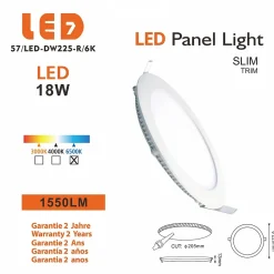 Lot de 10 Spot Encastrable Led Downlight Panel Extra plat 18w Blanc Froid 6000k