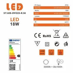Lot de 10 Spot Encastrable Led Downlight Panel Extra plat 18w Blanc Chaud 3000k