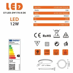 Lot de 10 Spot Encastrable Led Downlight Panel Extra plat 12w Blanc Chaud 3000k, Diamètre : 168mm