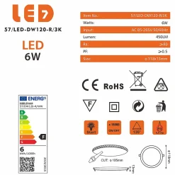 Lot de 10 Spot Encastrable Led Downlight Panel Extra plat 6w Blanc Chaud 3000k, Diamètre : 120mm
