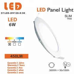 Lot de 3 Spot Encastrable Led Downlight Panel Extra plat 6w Blanc Chaud 3000k, Diamètre : 120mm