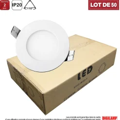 Lot de 50 Spot Encastrable Led Downlight Panel Extra plat 5w Blanc Chaud 3000k
