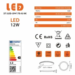 Lot de 3 Spot Encastrable Led Downlight Panel Extra plat 12w Blanc Neutre 4000k, Diamètre : 168mm