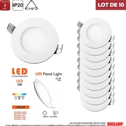 Lot de 10 Spot Encastrable Led Downlight Panel Extra plat 5w Blanc Neutre 4000k