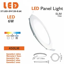 Lot de 3 Spot Encastrable Led Downlight Panel Extra plat 6w Blanc Froid 6000k, Diamètre 120mm
