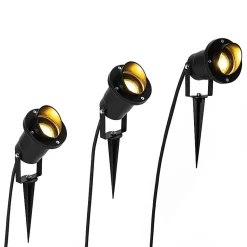 Lot de 3 spots de jardin noirs avec cordon et prise IP65 - Done