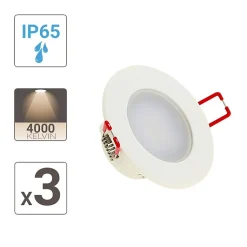 Lot de 3 Spots Encastrables LED Intégrés - IP 65 pour salle de bain - cons. 4,7W (eq. 50W) - 345 lumens - Blanc neutre