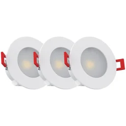 Lot de 3 Spots Encastrables LED Intégrés - IP 65 pour salle de bain - cons. 4,7W (eq. 50W) - 345 lumens - Blanc neutre
