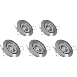 Lot de 5 Spots Encastrés Metal brossé - ORIENTABLE - Dimmable - Ampoule LED GU10 incluses - cons. 5W (eq. 50W) - Blanc chaud