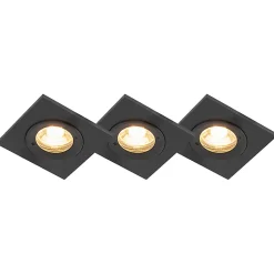 Lot de 3 spots encastrés pour salle de bain noir carré IP44 - Xena