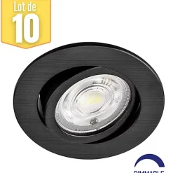 Lot de 10 spots LED encastrables 3en1 rond noir 7W IP20 Dimmable