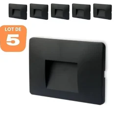 Lot de 5 spots LED mural VEKTAB4 carré noir 3W 3000K IP65