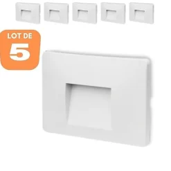 Lot de 5 spots LED mural VEKTAB3 carré blanc 3W 3000K IP65