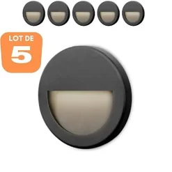 Lot de 5 spots LED mural VEKTAB2 rond noir 3W 3000K IP65
