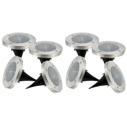 Lot de 8 spots solaires ronds DECKY Argent Acier inoxydable D12cm
