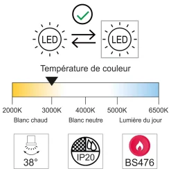 Lot de 5 supports spot BBC IP20 + GU10 6W 450lm inclus- garantie 2 ans