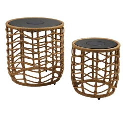 Lot de 2 tables basses solaire NERITA Marron Polyrotin D45CM