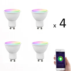 Lot de 4 x Ampoule GU10 LED connectée RVB 4,8W 380 lm