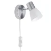 LUCA Applique murale avec interrupteur tirette, acier/chrome/blanc, métal/verre - E14 40W - ampoule non incluse