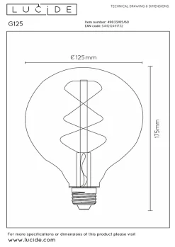 Lucide G125 - Ampoule filament - 12,5 cm - LED Dim. - E27 - 1x4,9W 2700K - Transparent