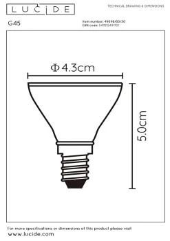 Lucide G45 - Ampoule led - 4,3 cm - LED 3 StepDim - E14 - 1x5W 2700K - Noir