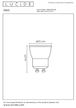 Lucide MR11 - Ampoule led - 3,5 cm - LED Dim to warm - GU10 - 1x4W 2200K/3000K - Noir