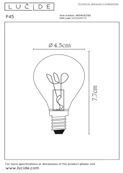 Lucide P45 - Ampoule filament - 4,5 cm - LED Dim. - E14 - 1x3W 2700K - Transparent