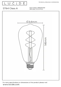 Lucide ST64 Class A - Ampoule filament - 6,4 cm - LED - E27 - 1x7W 2700K - Transparent
