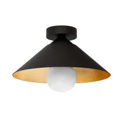 LUMICOM - CHAPEAU Plafonnier, 1XE27, max 42W, métal, noir mat/feuille d'or, D25cm